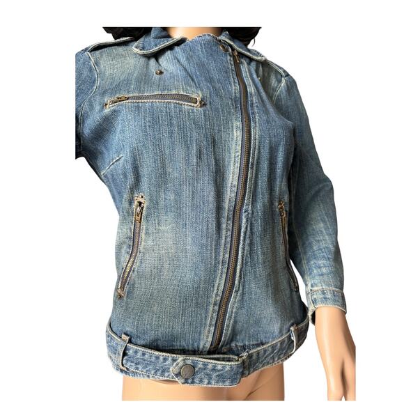 Vintage Y2K Current Elliott The Biker Jacket blue denim Motoside zipper size 6 - Picture 14 of 16
